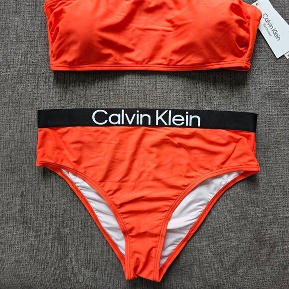 Calvin Klein Women's Logo Elastic Top & Bottom Bikini 2 Piece Set Size Large - Picture 9 of 16
